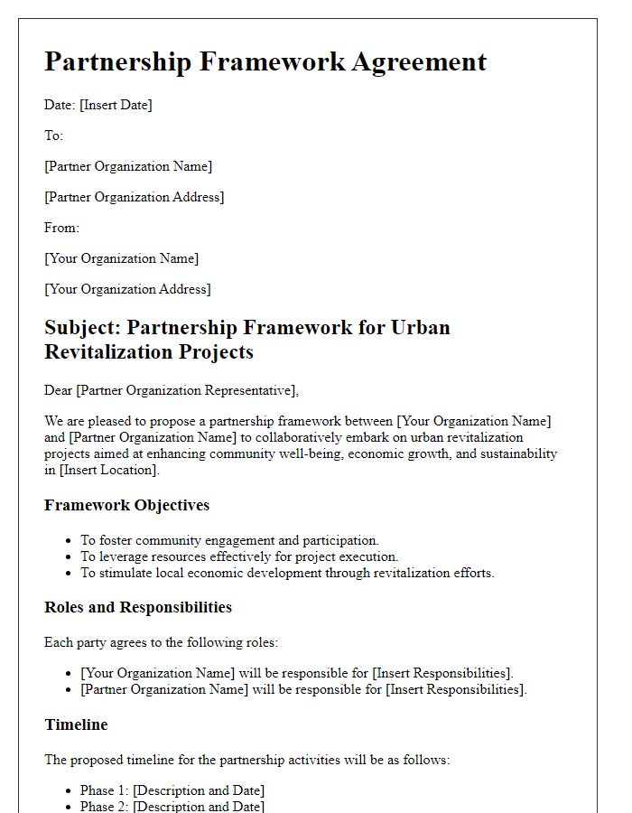 Letter template of partnership framework for urban revitalization projects.