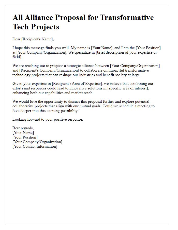 Letter template of alliance proposal for transformative tech projects