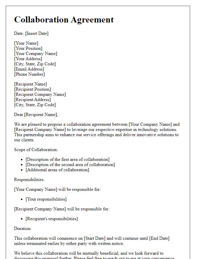 Letter template of collaboration agreement for tech solutions