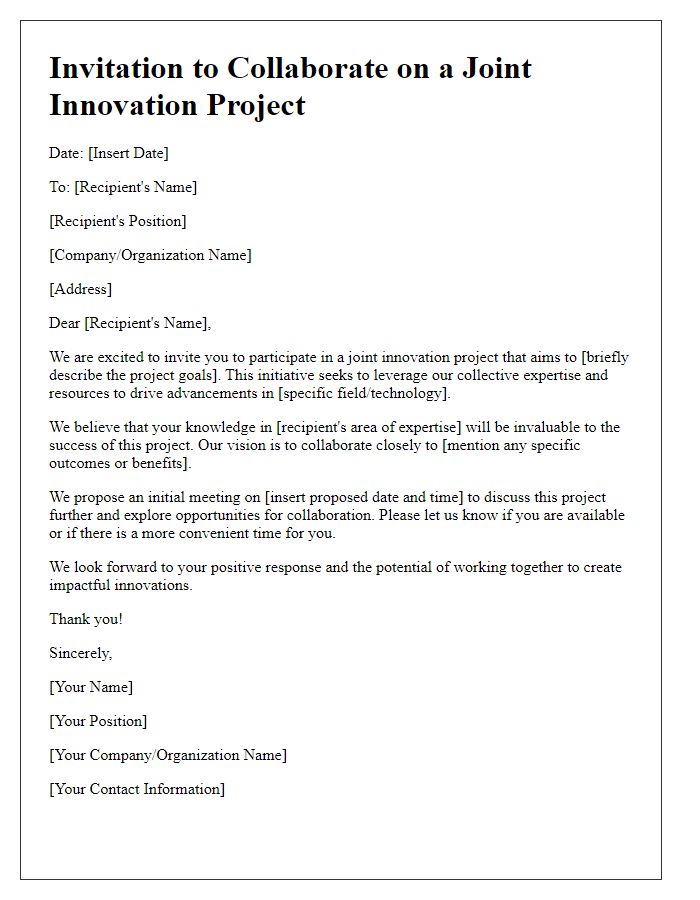 Letter template of invitation for joint innovation project