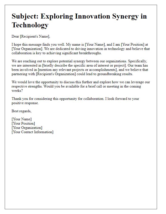 Letter template of outreach for innovation synergy in technology