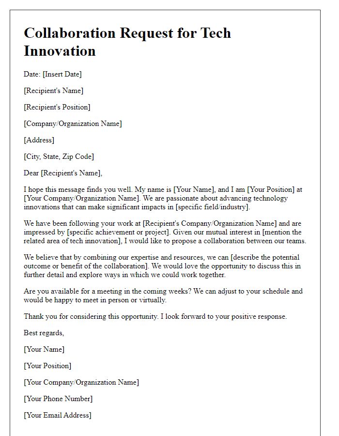 Letter template of request for collaboration in tech innovation