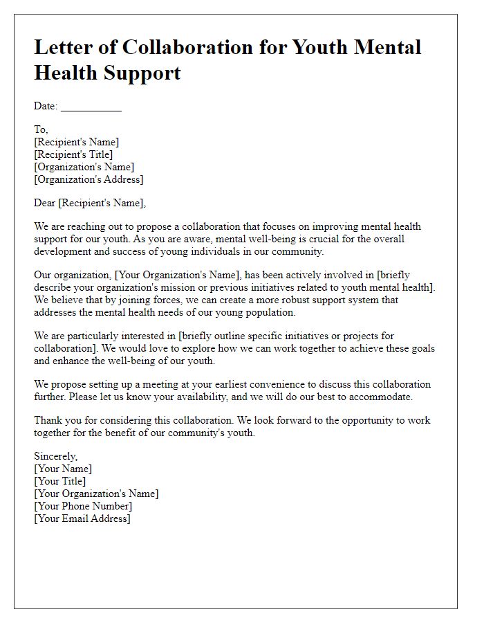 Letter template of collaboration for youth mental health support