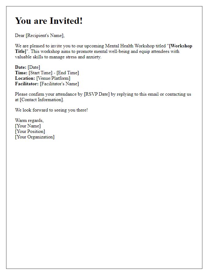 Letter template of invitation for mental health workshop