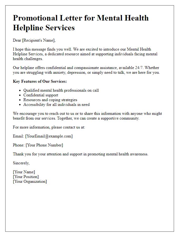 Letter template of promotion for mental health helpline services