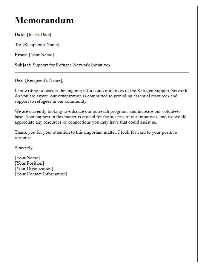 Letter template of memorandum for refugee support network