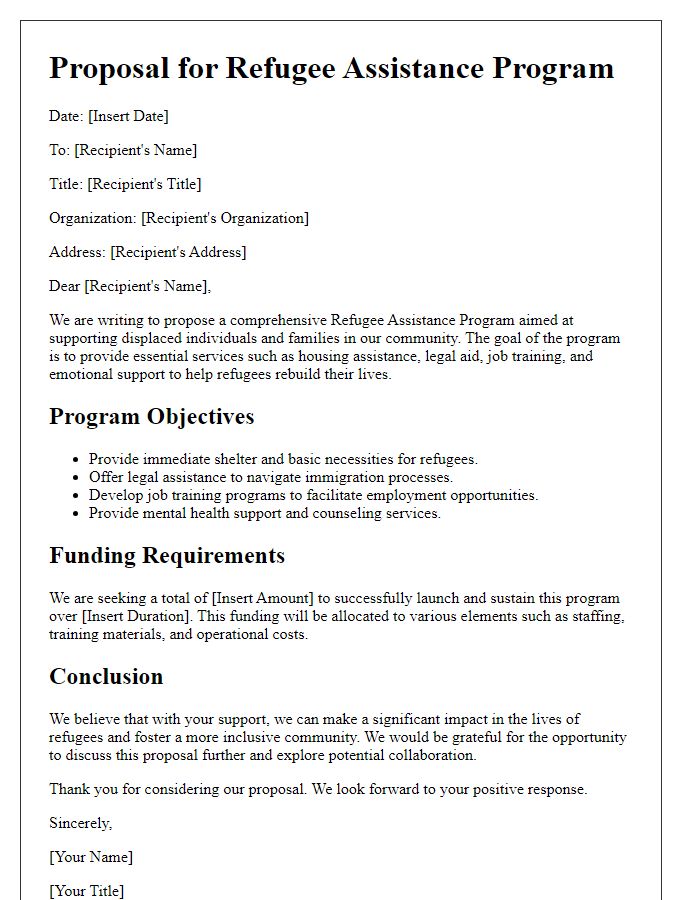 Letter template of proposal for refugee assistance program