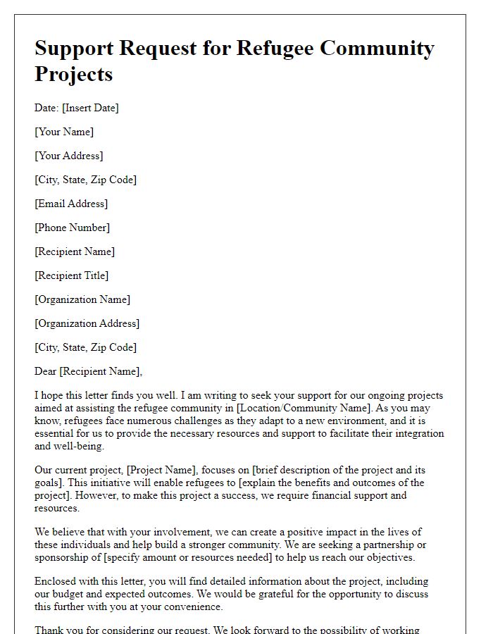 Letter template of support request for refugee community projects