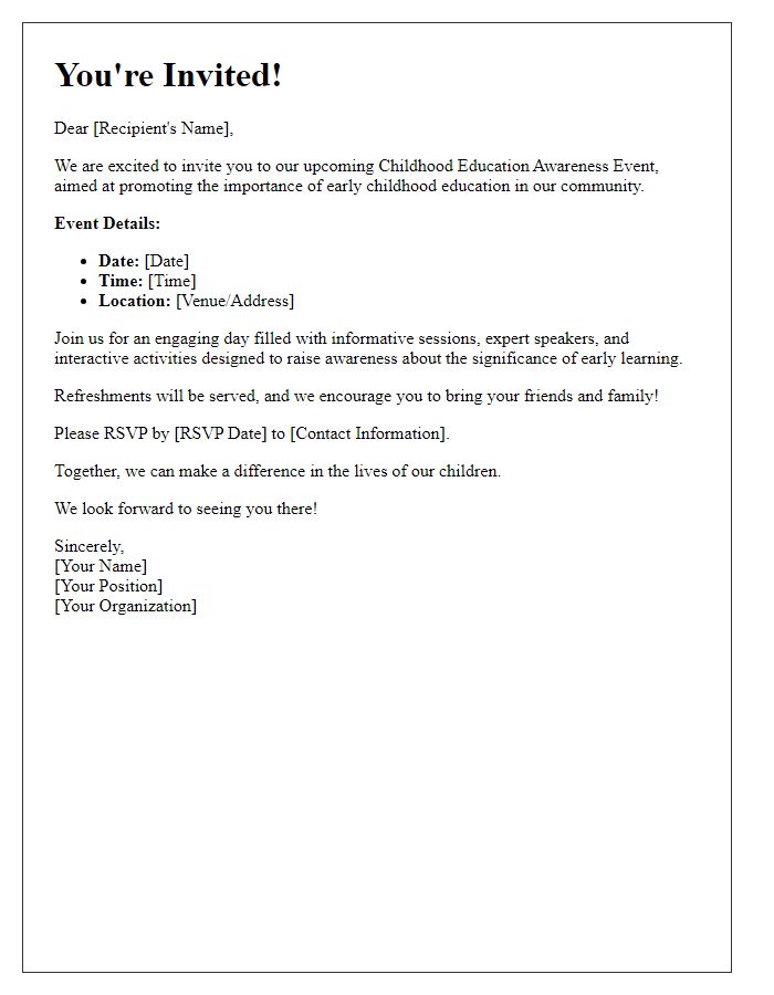 Letter template of invitation to childhood education awareness event.