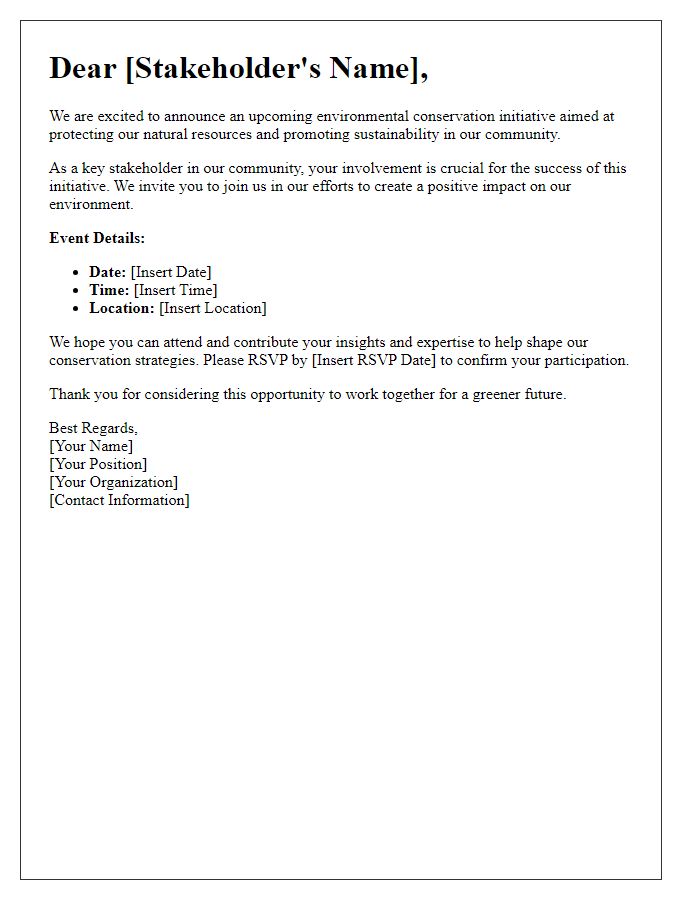 Letter template of invitation for stakeholders to join an environmental conservation initiative