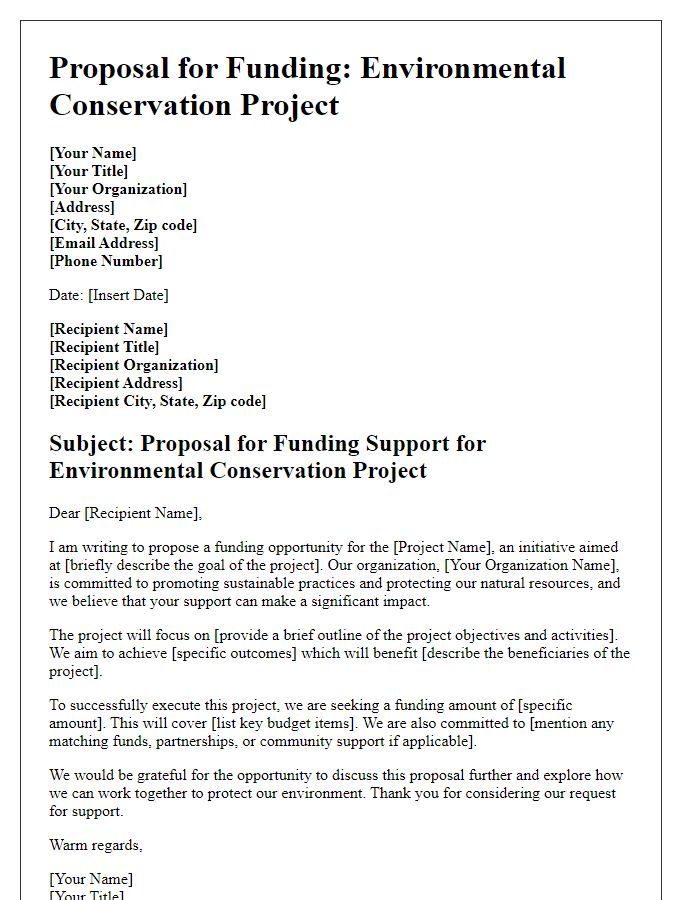 Letter template of proposal for environmental conservation project funding