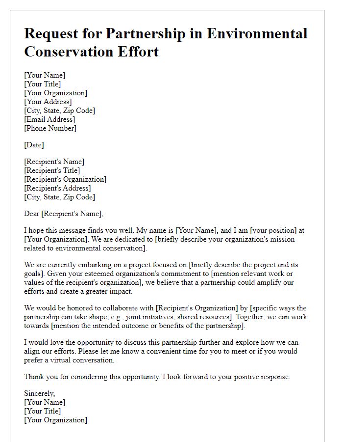 Letter template of request for partnership in an environmental conservation effort