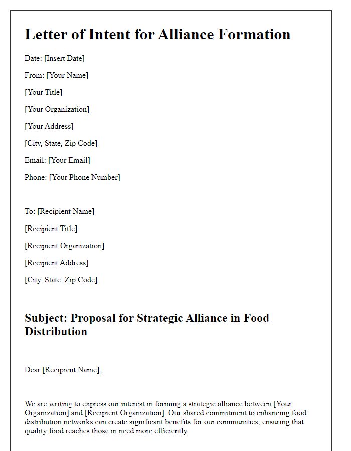 Letter template of alliance formation for food distribution networks