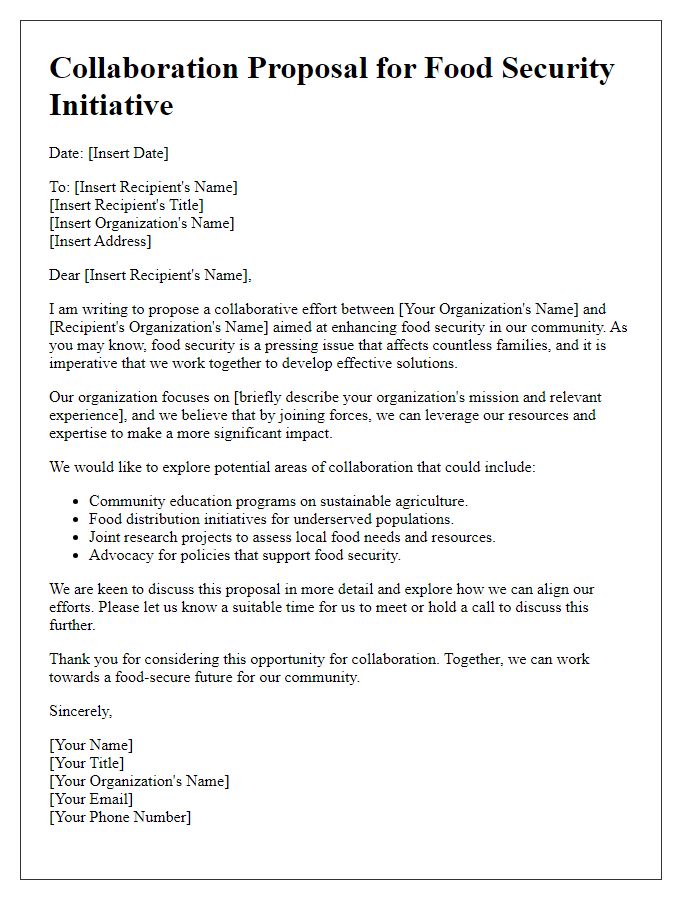 Letter template of collaboration proposal for food security initiative