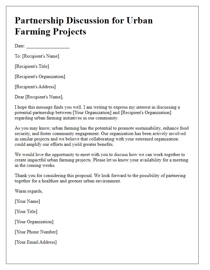 Letter template of partnership discussion for urban farming projects