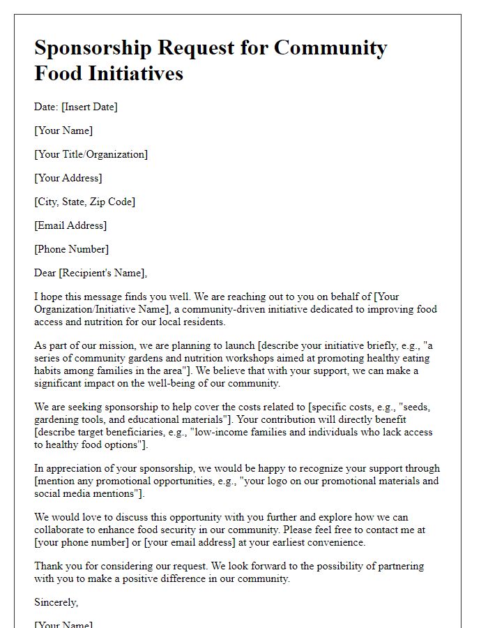 Letter template of sponsorship request for community food initiatives