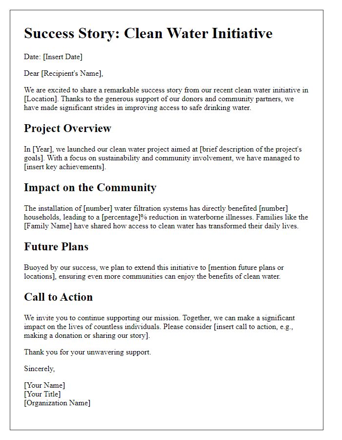 Letter template of success stories for clean water initiatives