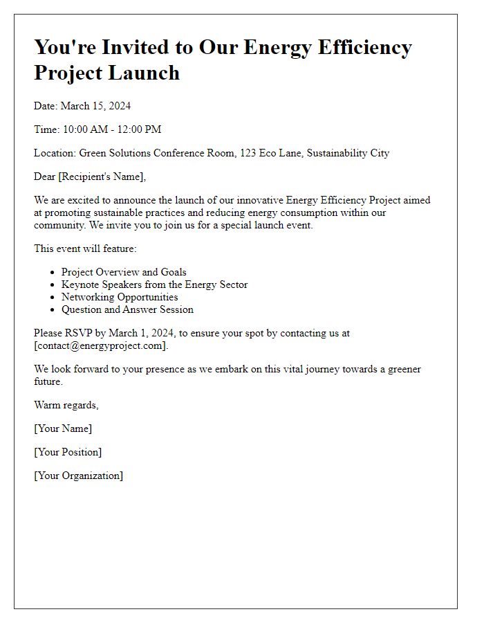 Letter template of an energy efficiency project launch invitation