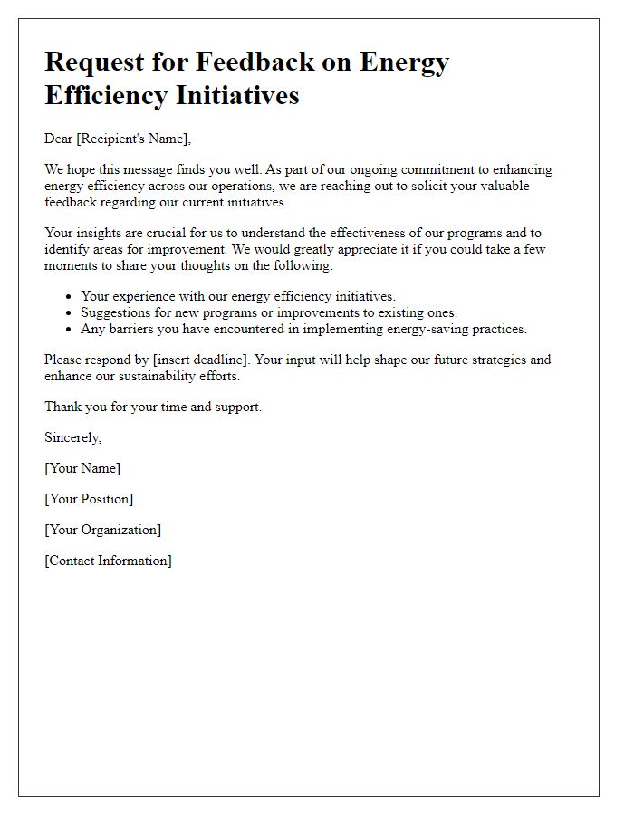 Letter template of feedback solicitation on energy efficiency initiatives