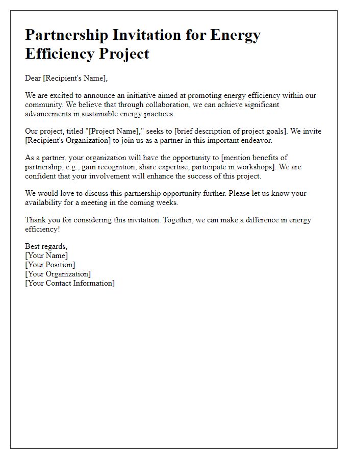 Letter template of a partnership invitation for energy efficiency project