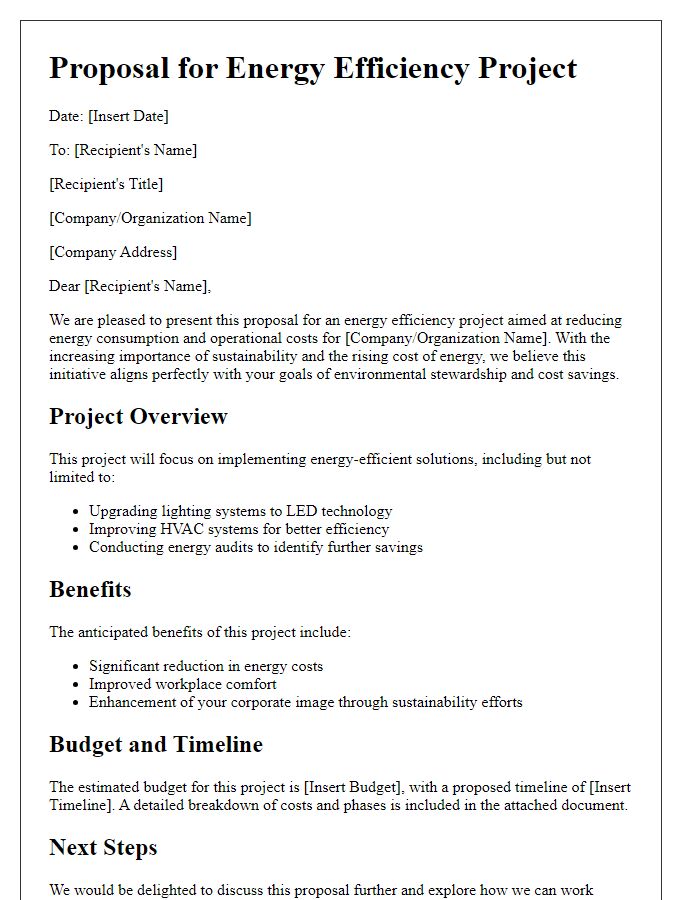 Letter template of a proposal for energy efficiency project