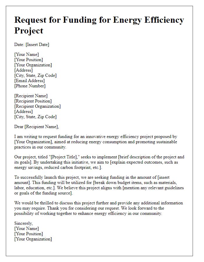 Letter template of a request for funding for energy efficiency project