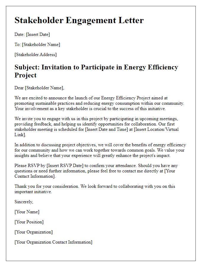 Letter template of a stakeholder engagement for energy efficiency project