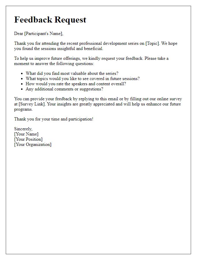 Letter template of feedback request after professional development series