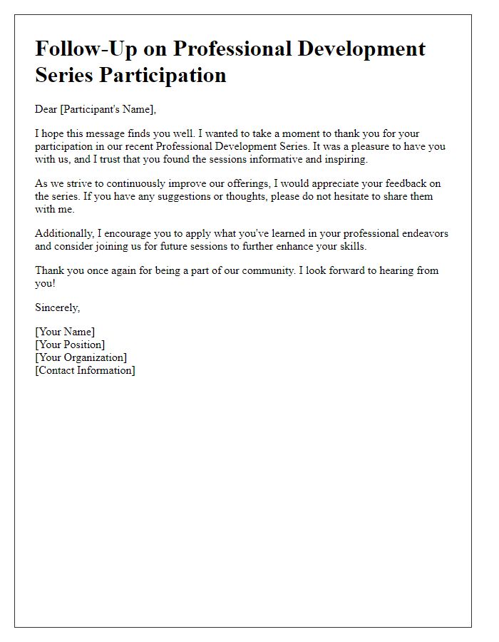 Letter template of follow-up on professional development series participation