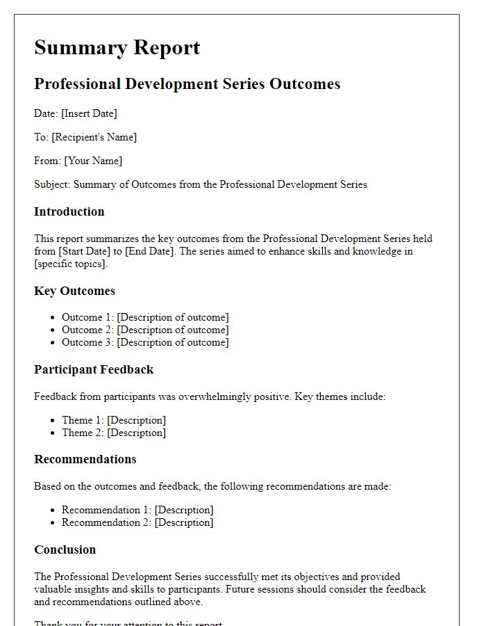 Letter template of summary report on professional development series outcomes