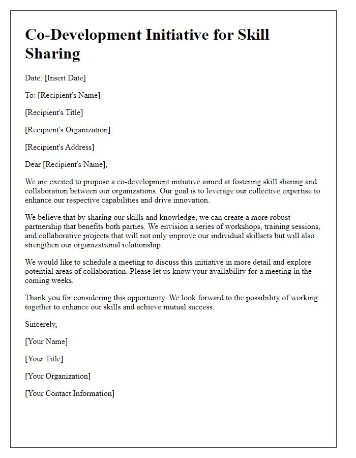 Letter template of co-development initiative for skill sharing