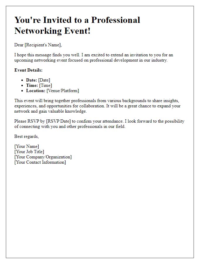 Letter template of networking invitation for professional development