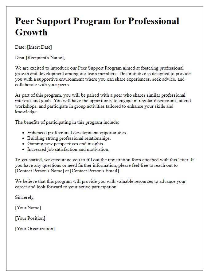 Letter template of peer support program for professional growth