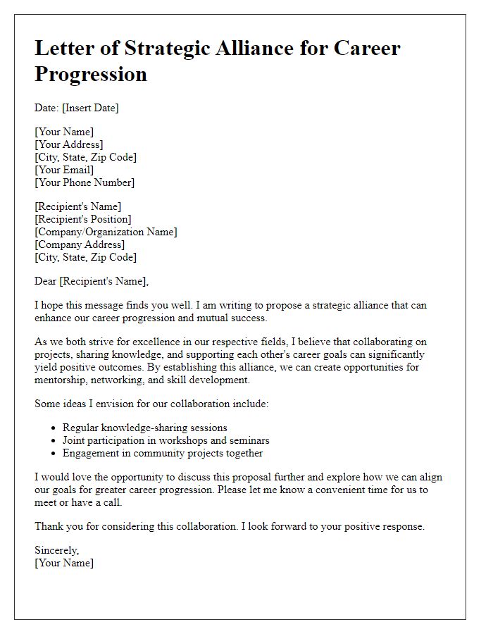 Letter template of strategic alliance for career progression