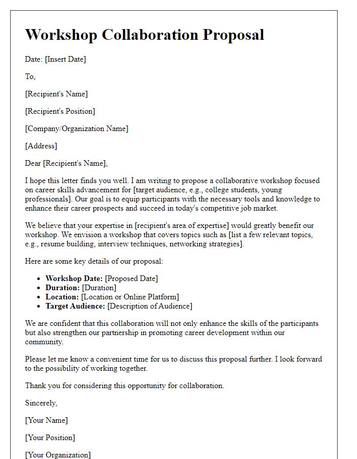 Letter template of workshop collaboration for career skills advancement