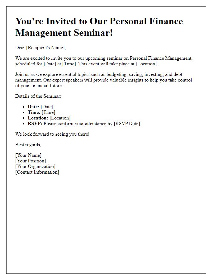 Letter template of personal finance management seminar