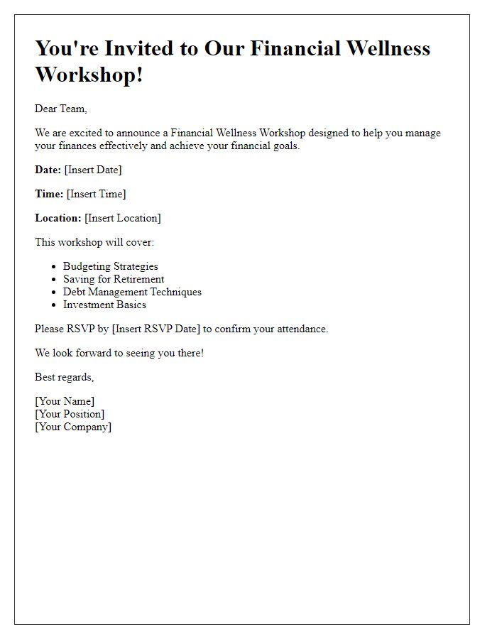 Letter template of workplace financial wellness workshop