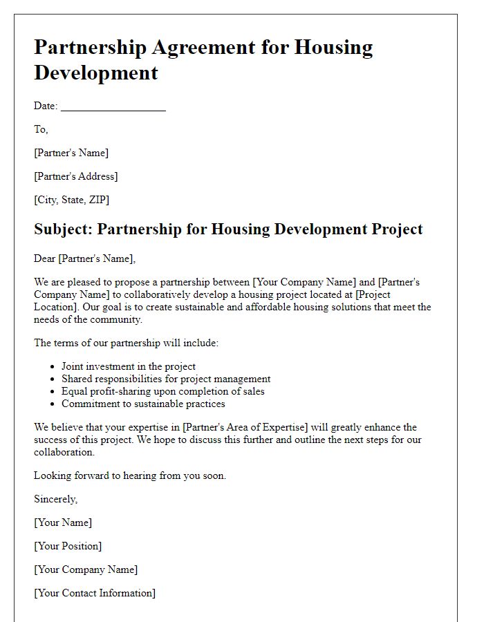 Letter template of partnership for housing development