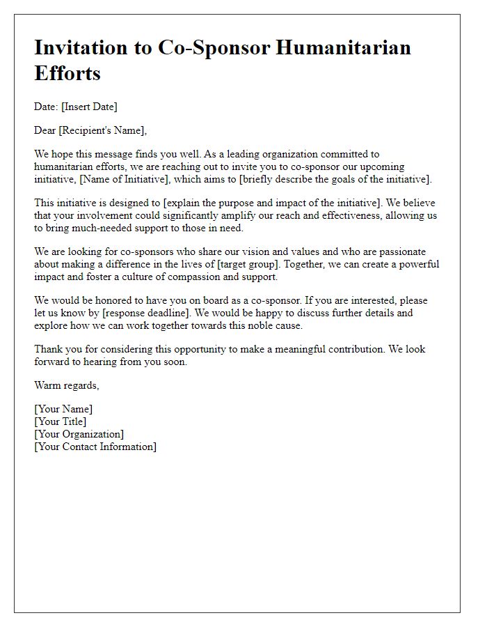 Letter template of co-sponsorship invitation for humanitarian efforts