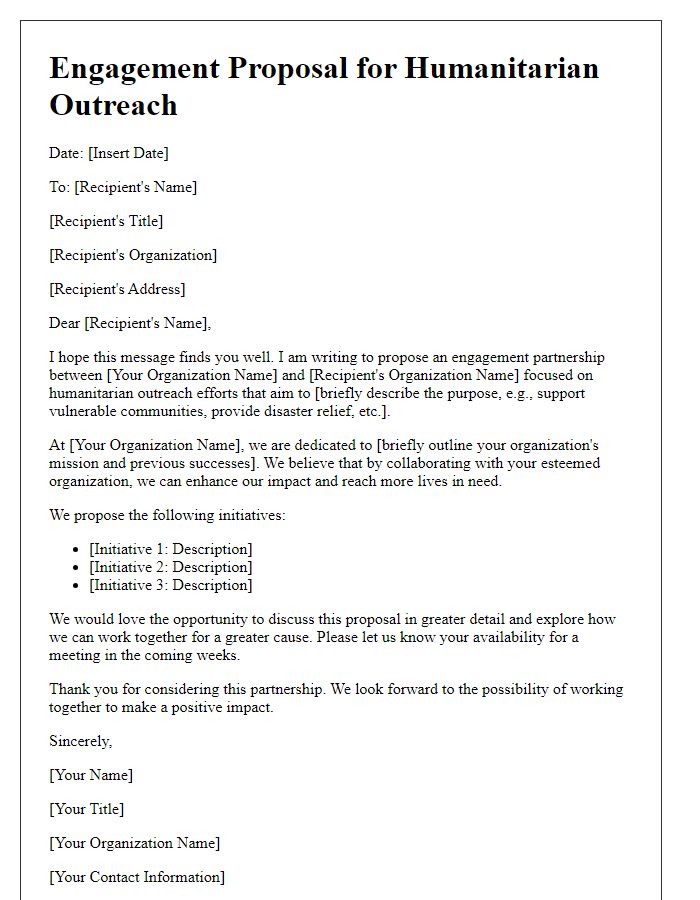 Letter template of engagement proposal for humanitarian outreach