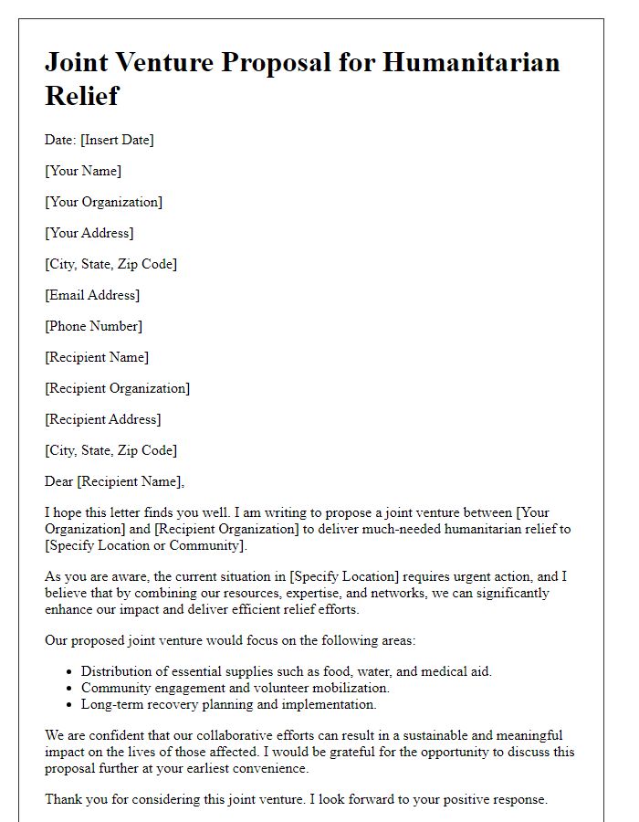 Letter template of joint venture proposal for humanitarian relief