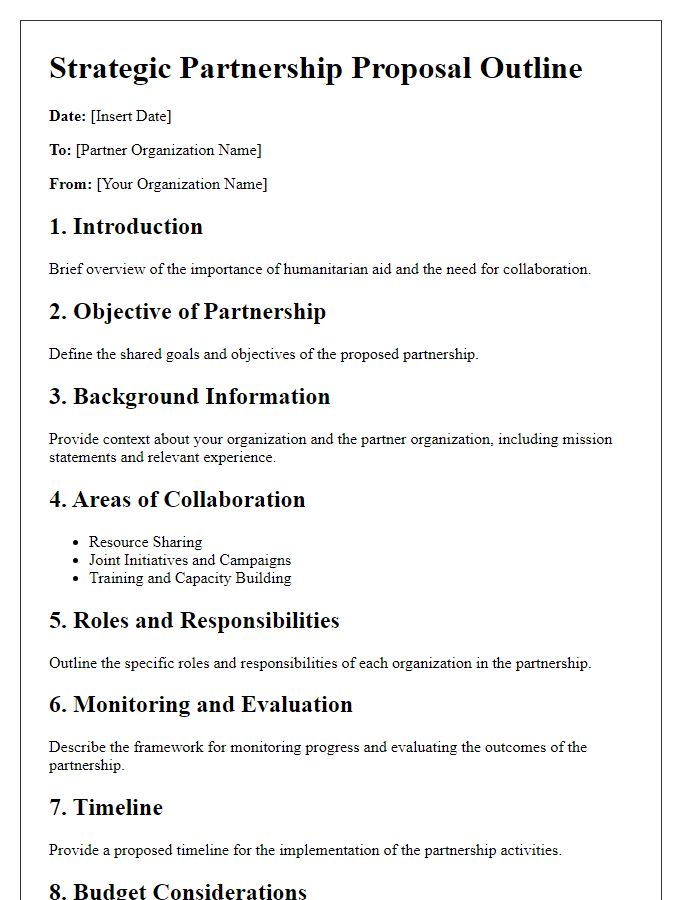 Letter template of strategic partnership outline for humanitarian aid