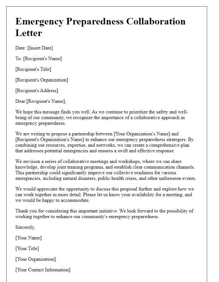 Letter template of collaborative approach for emergency preparedness