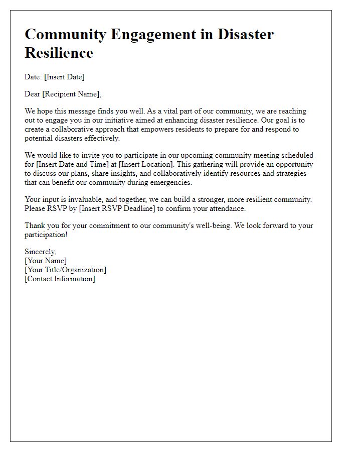 Letter template of community engagement in disaster resilience