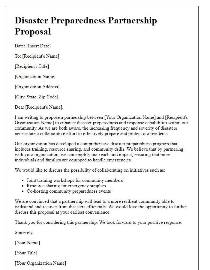 Letter template of disaster preparedness partnership proposal