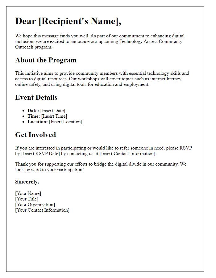 Letter template of technology access community outreach