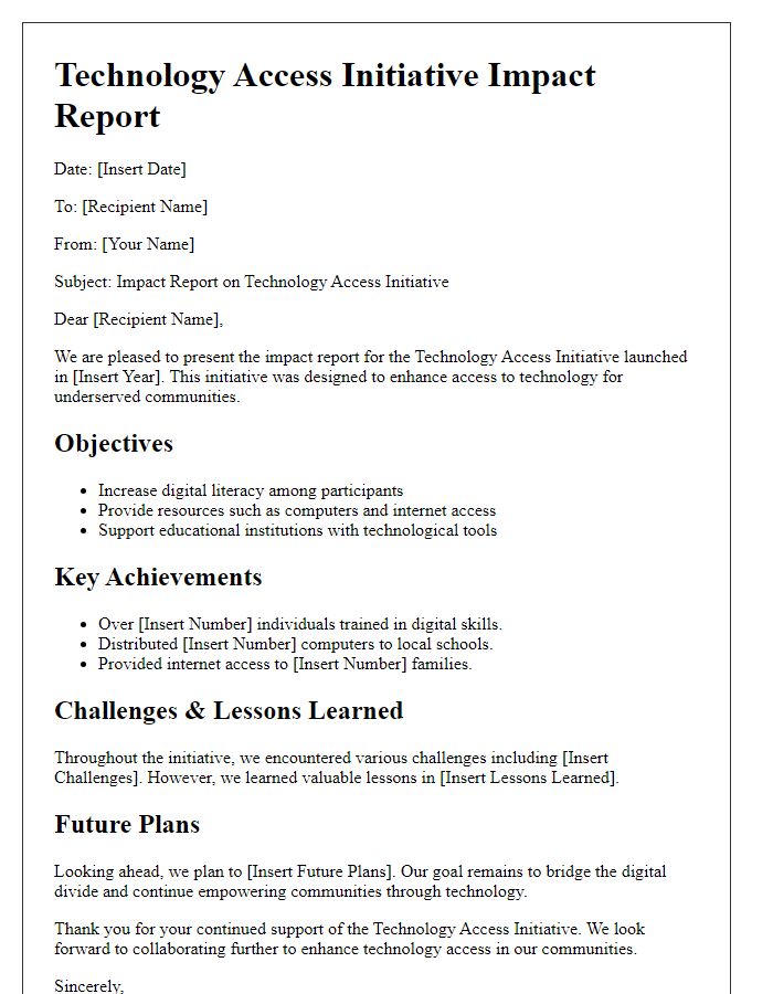 Letter template of technology access initiative impact report