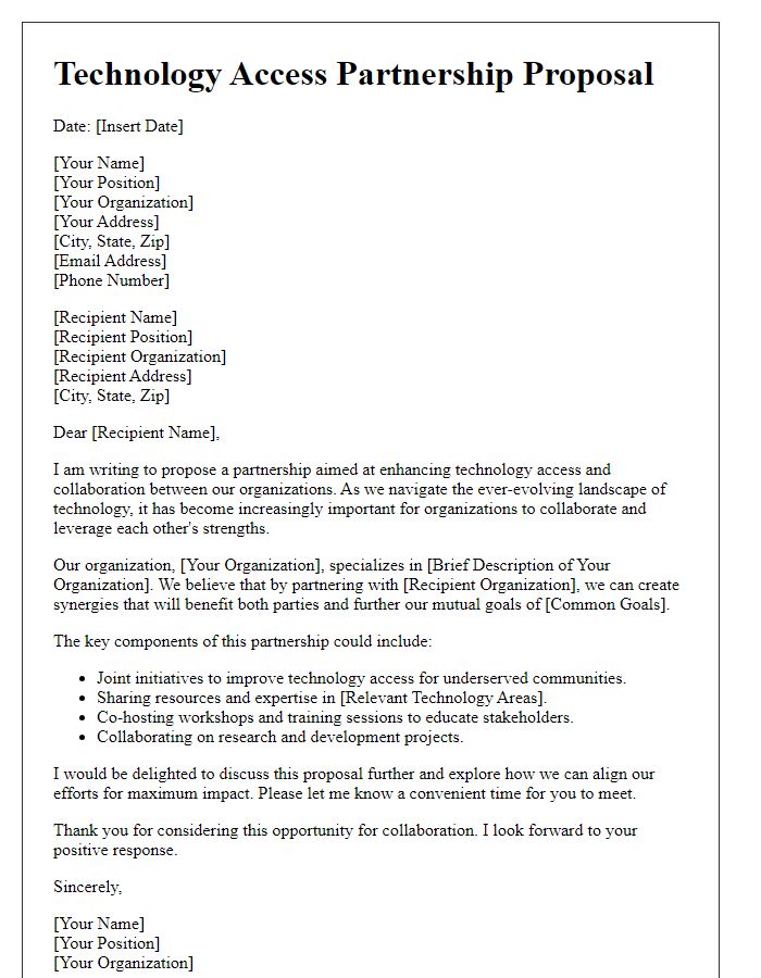 Letter template of technology access partnership proposal