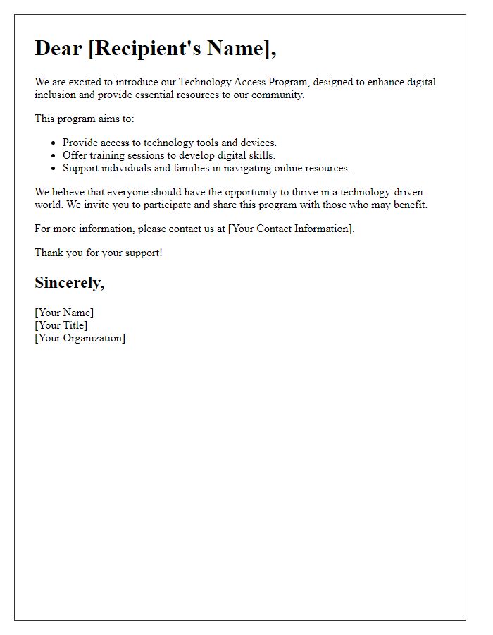 Letter template of technology access program introduction