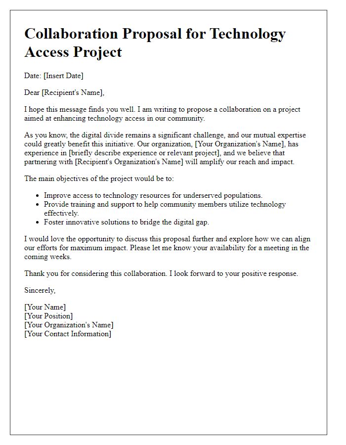 Letter template of technology access project collaboration